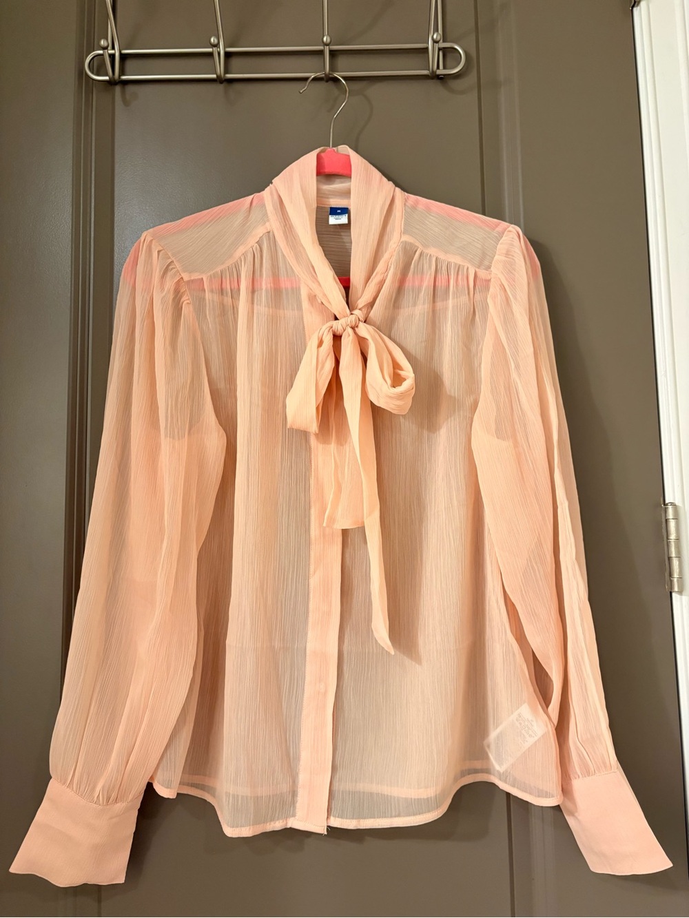 GAP Peach Sheer Tie-Neck Blouse